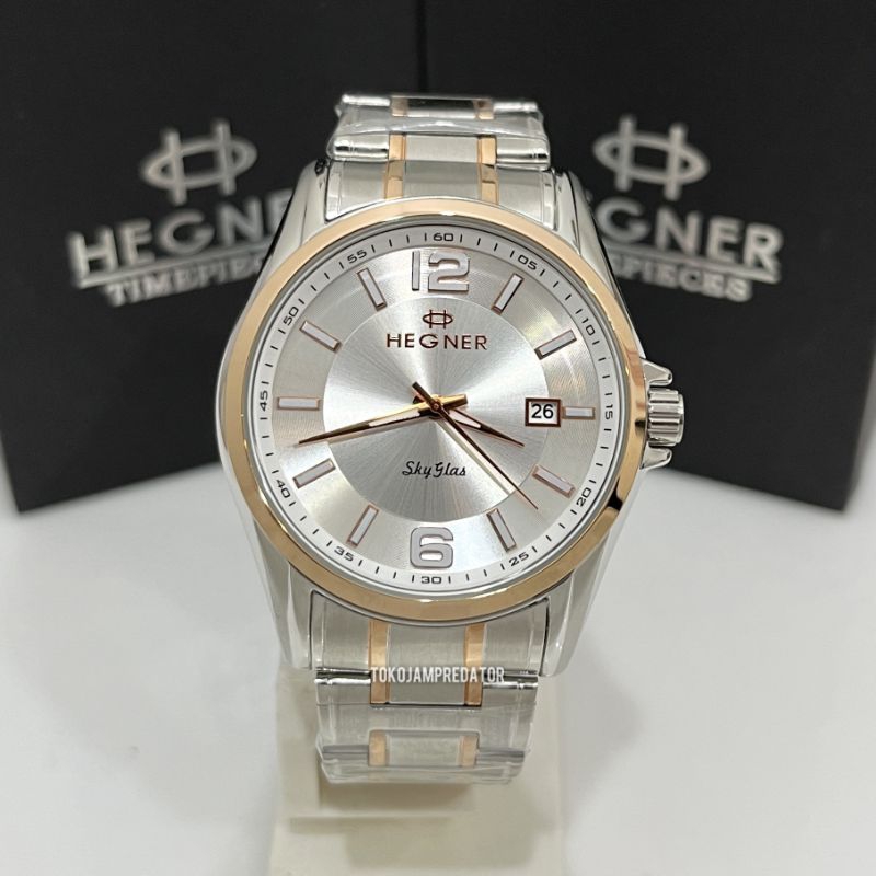 JAM TANGAN PRIA HEGNER HW 1295G SILVER ROSEGOLD ORIGINAL
