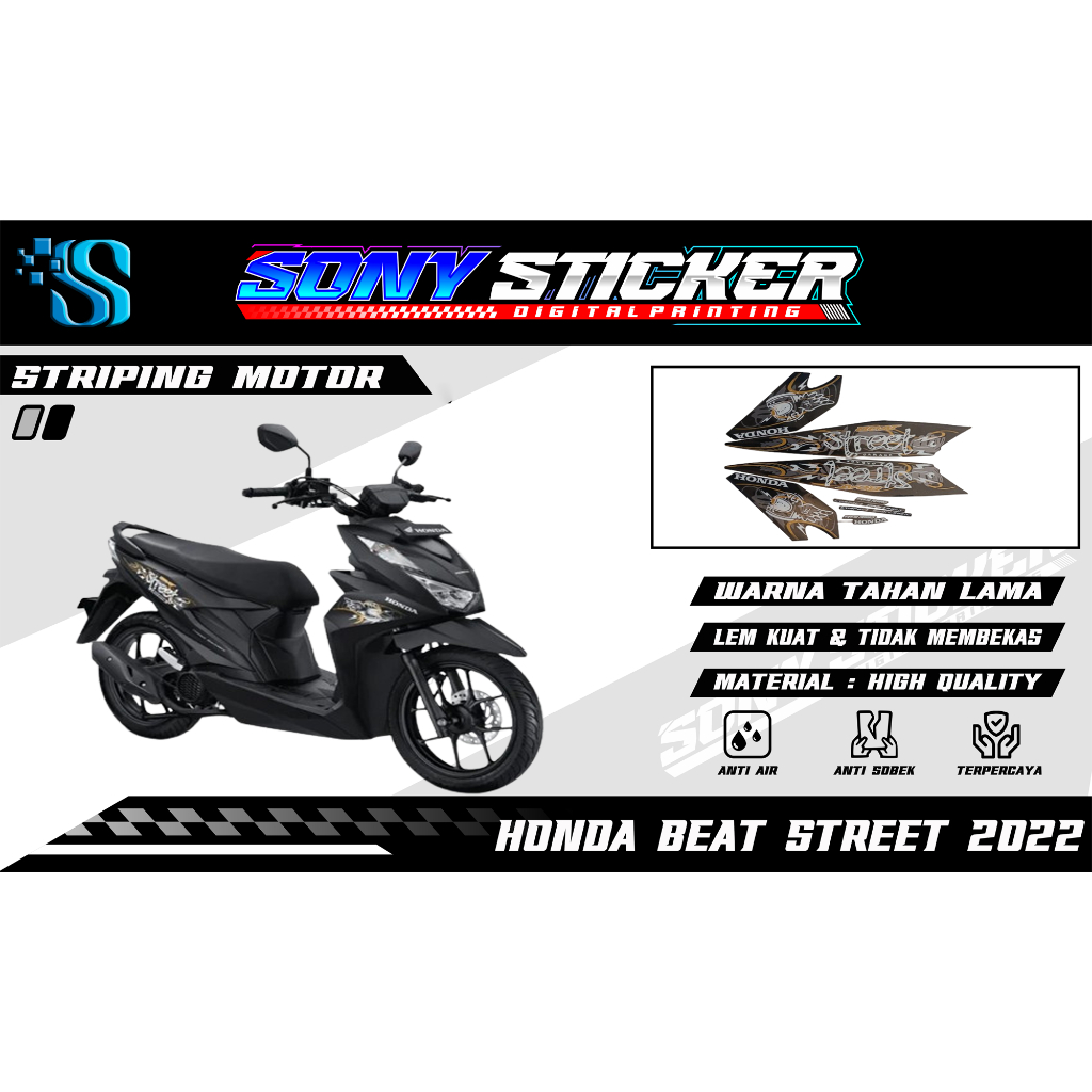 Stiker List Body Motor Beat Street 2022 - Striping Standar Honda Beat Street Tahun 2022