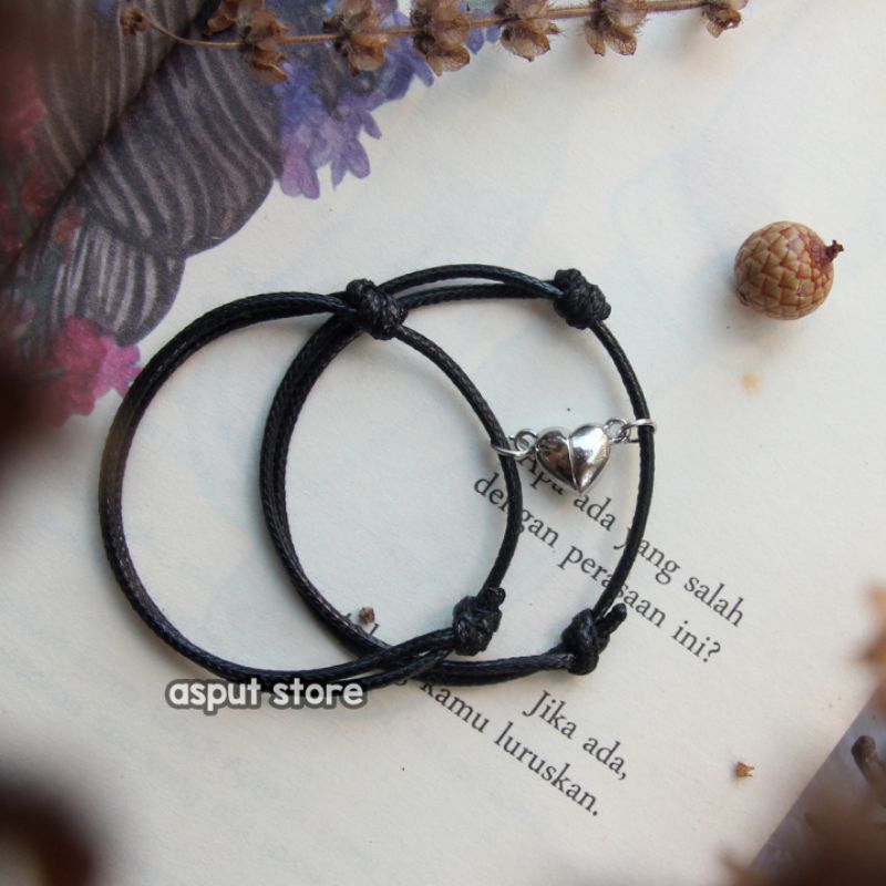 [dapat 2] gelang couple magnet / gelang couple tali hitam / gelang pasangan / gelang tangan / gelang