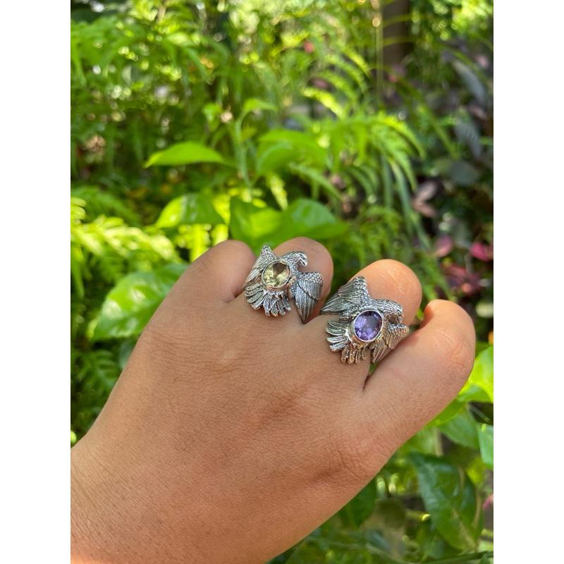 Cincin Ring Perak silver bali 925 batu Natural Motif Elang Eagle Rajawali Pria Wanita Custom elegant