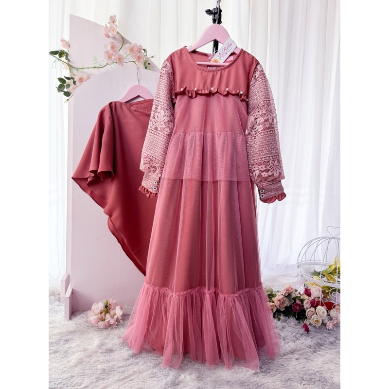 TERLARIS Jihane Putih  Labella Baju Muslim Anak Perempuan/Baju aksesoris Gamis Anak Perempuan jihane