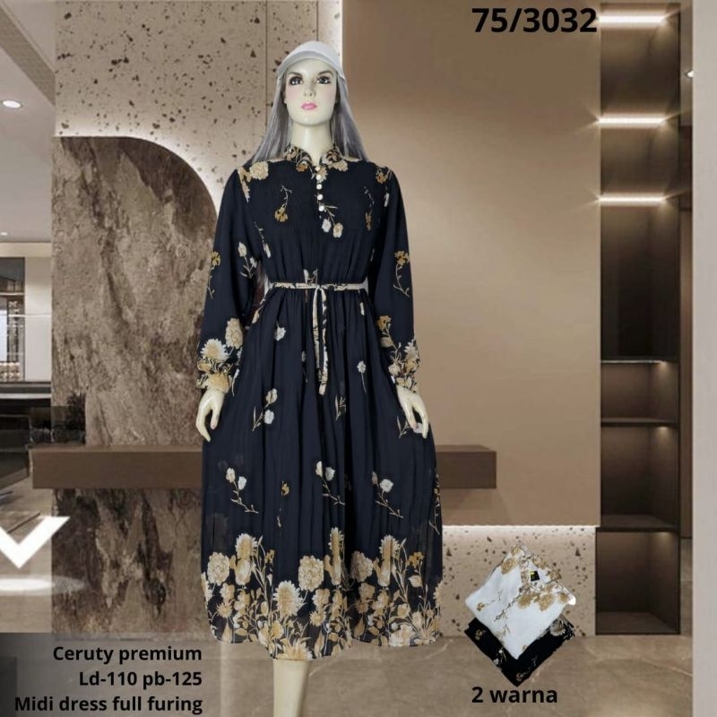 Fit n Chic - Xavira Midi Dress - Long Tunik - Baju Muslim Wanita - Baju Cantik Lebaran - gamis lebar