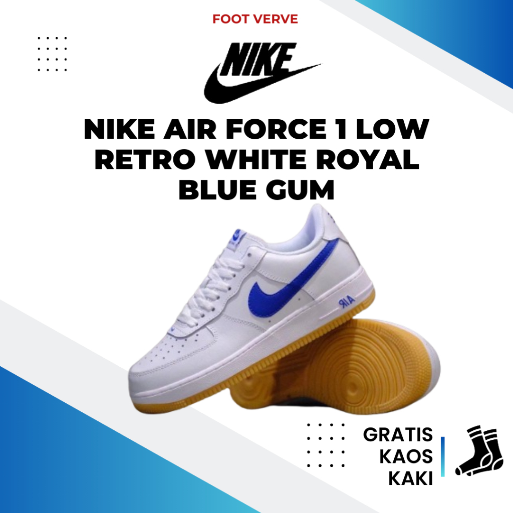SEPATU ORIGINAL NIKE AIR FORCE 1 LOW RETRO WHITE ROYAL BLUE GUM