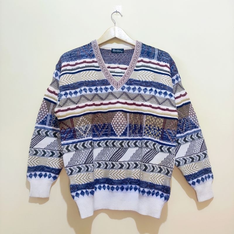 Vintage Sweater / Pattern Sweater / Sweater Rajut Motif Timbul / Coogi Style