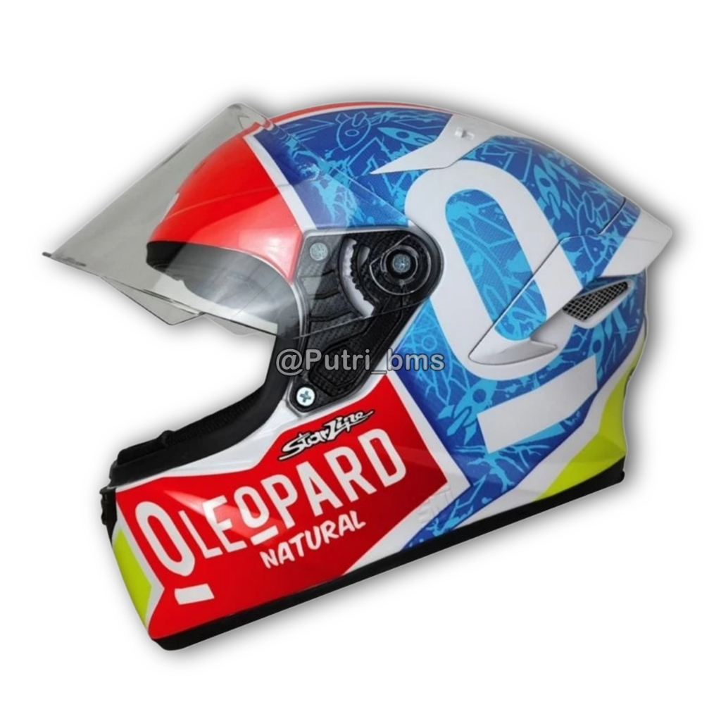 Helm Sepeda Motor Full Face KBR TT Course Motif Missano Paket Ganteng Kaca Visor Blue / Red + Spoile