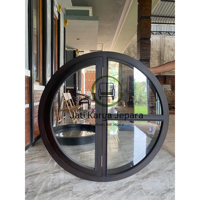 Kusen Jendela Bundar 120cm 12x6cm Kayu Jati Solid Buka Pintu 1 Solid Free Ongkir Jawa & Bali ( Berga