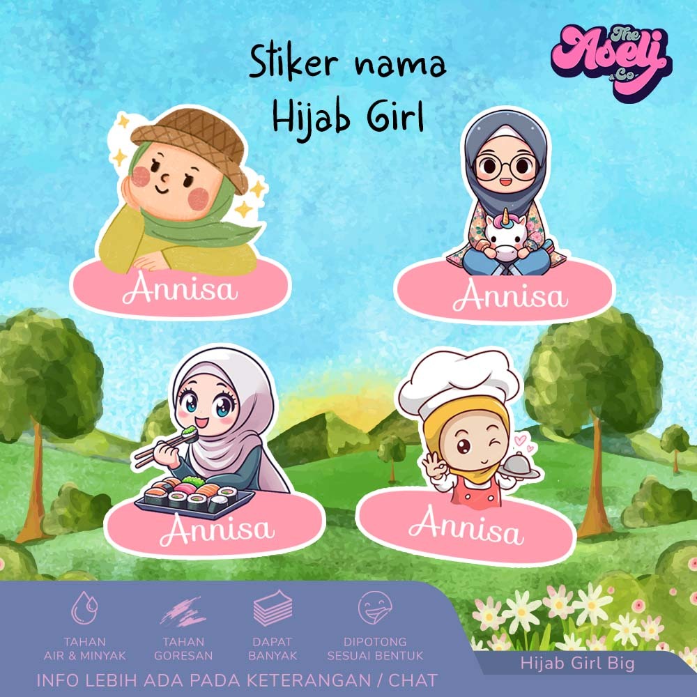 

Stiker label nama waterproof tema anak muslim