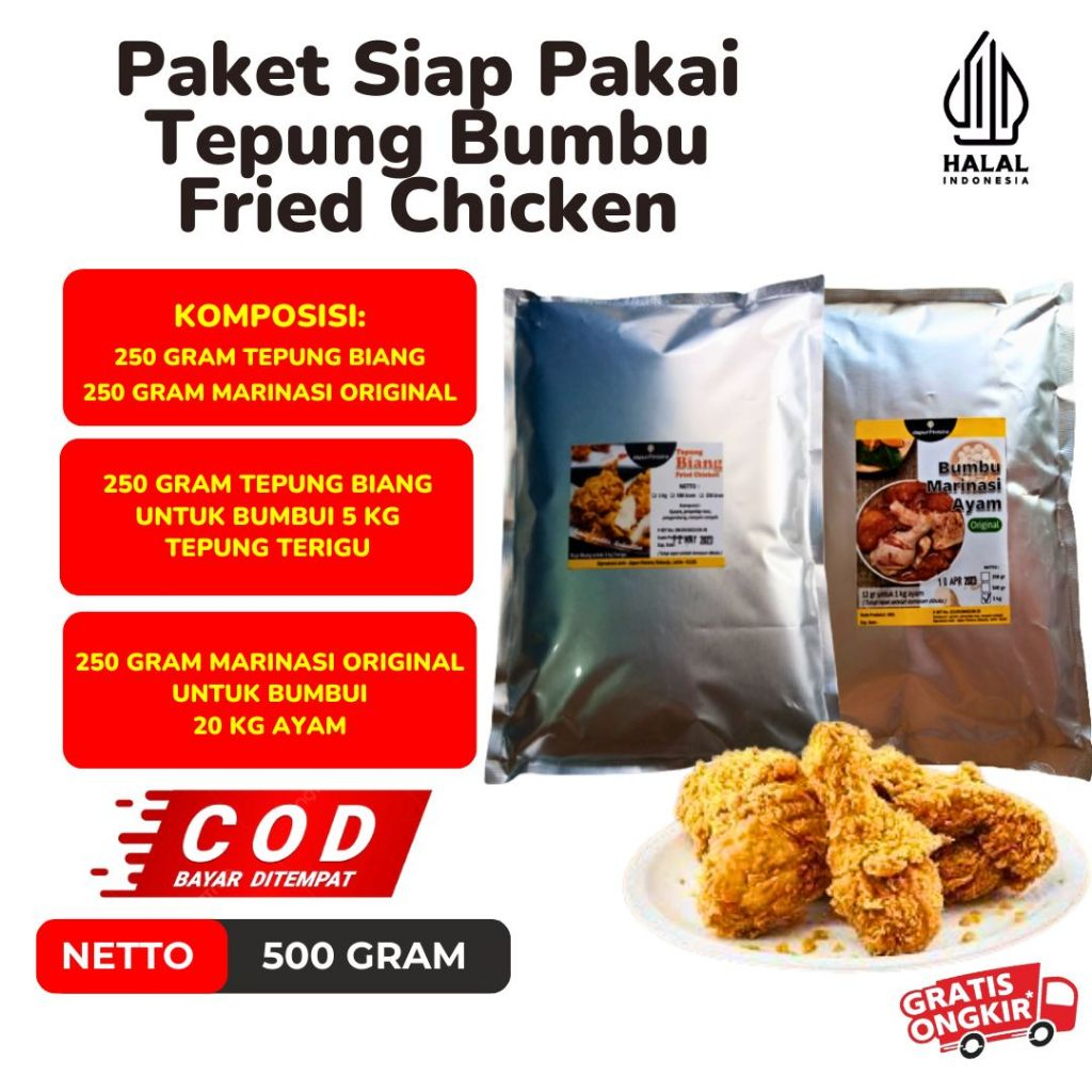 

Tepung Biang Bumbu Marinasi Fried Chicken Original Paket Siap Pakai 500 gram