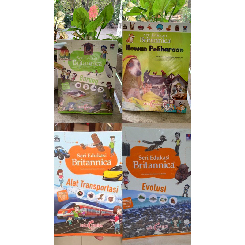 seri edukasi britannica edukomik britannica hewan peliharaan, evolusi, alat transportasi, burung