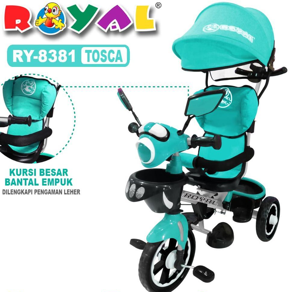 Sepeda Stroller Royal 8581 8381 sepeda roda tiga anak bayi balita belajar mengayuh banyak musik