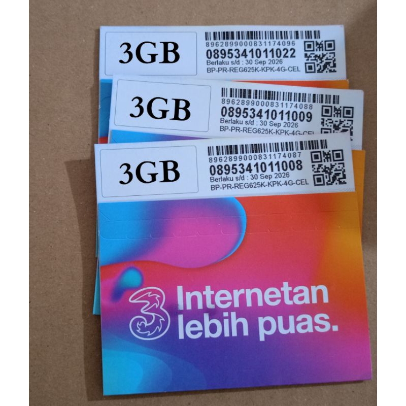 KARTU PERDANA 3 TRI, HAPPY 3GB, 8GB - PERDANA KUOTA DATA INTERNET THREE MURAH