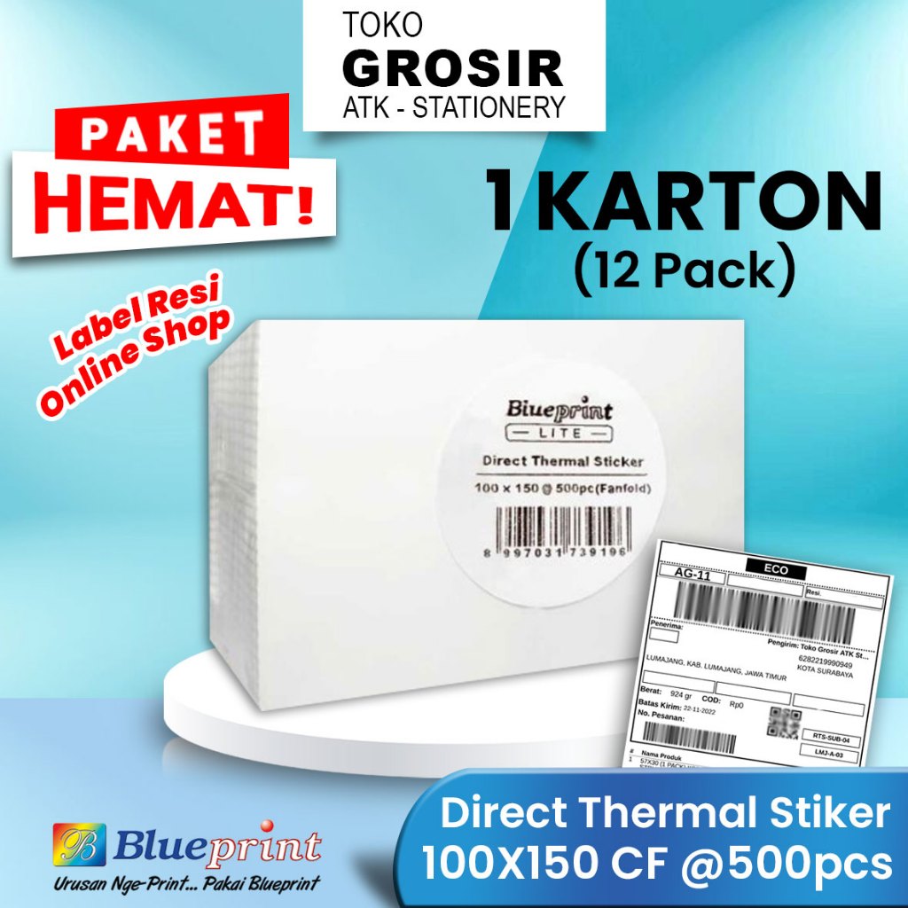

PROMO HEMAT 100x150 CF Resi Label Pengiriman A6 Kertas Thermal Sticker Barcode BLUEPRINT Lite Stiker Termal Paket Hemat