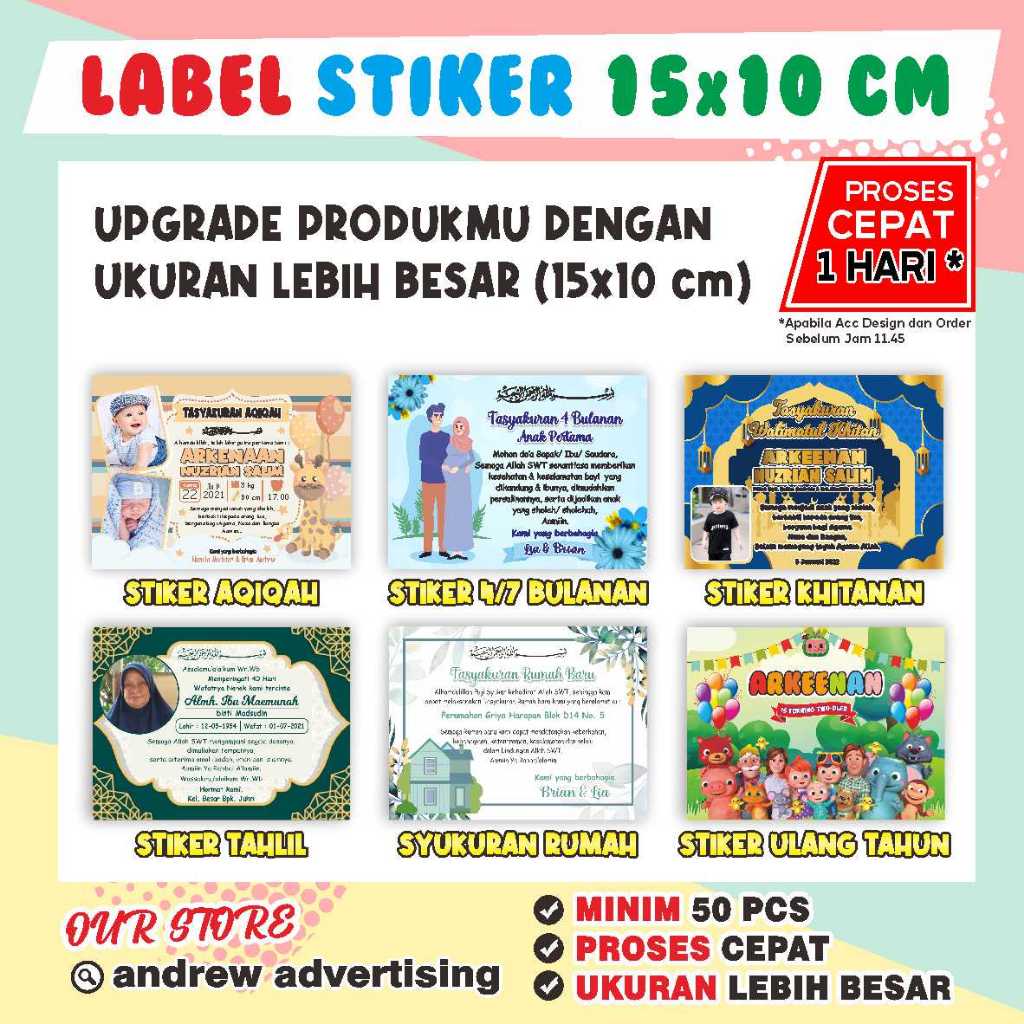 [Ukuran 15x10 cm] Stiker Ultah / Stiker Nasi Kotak / Stiker Aqiqahan / Sticker Kehamilan / Stiker Ta