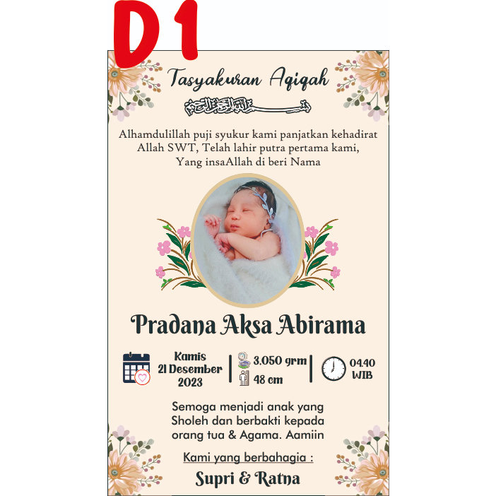 

Nama Anak / Undangan Aqikah Kenduri / Undangan Bayi Sorogan