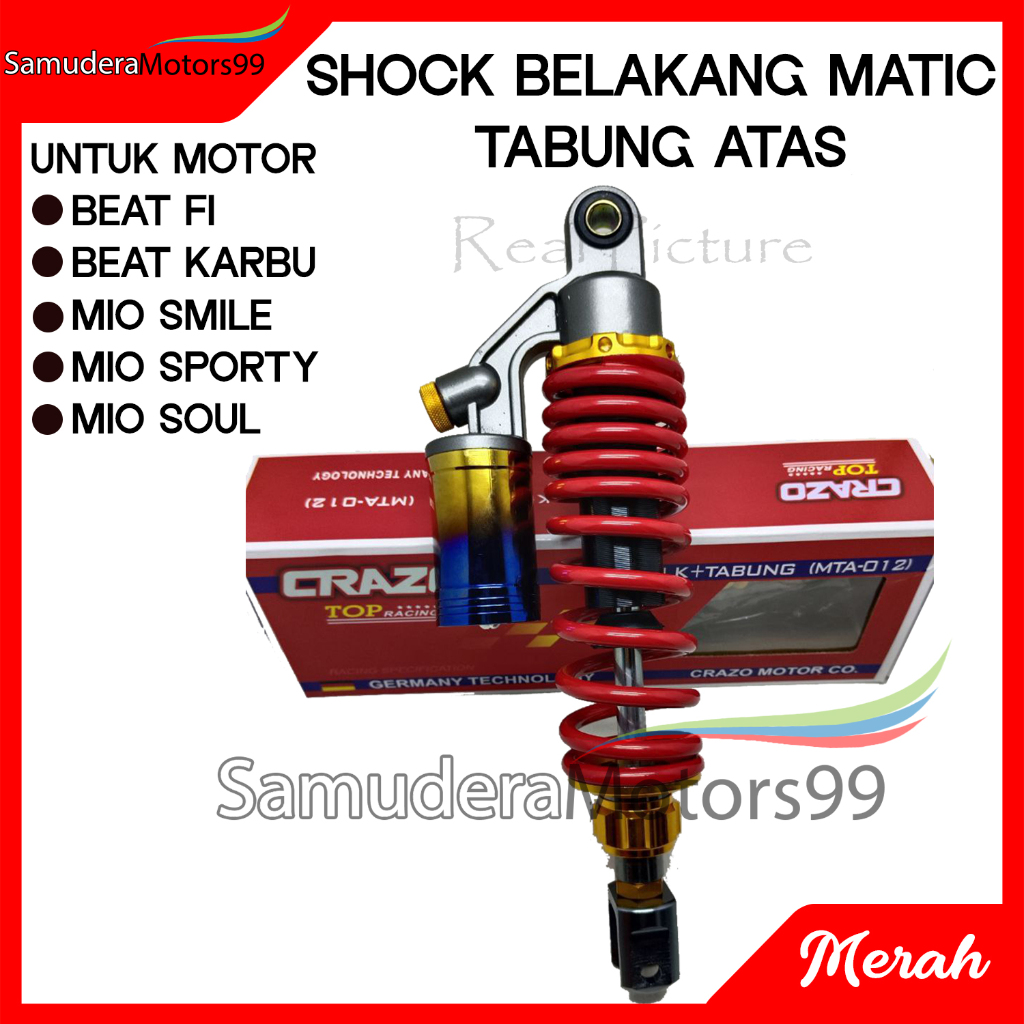 Shock breaker sok belakang matic tabung atas mio smile/mio sporty/mio soul/beat karbu/beat fi merah