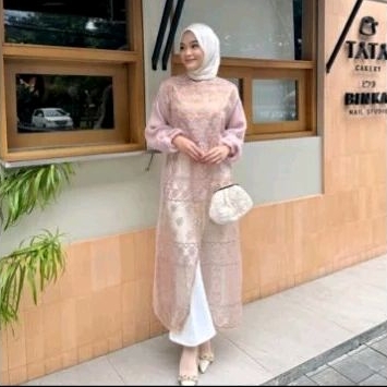 Jual rugi - Tunik CALULA OUTER DRESS / OUTER DRESS ORGANZA / ORGANZA BORDIR (RoseGold)