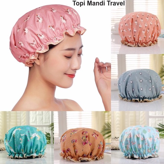 Harga Promo Waterproof Premium Shower Cap Topi Mandi Travel Shower Cap