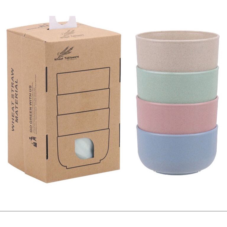 Stock ready Serbagrosirmurah MS4 Mangkok Makan Set 4pcs Wheat Straw Bowl Warna Warni Baby Jerami Gan