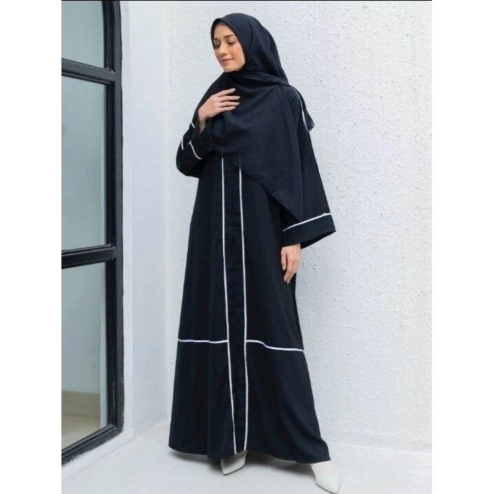 Gamis Abaya Maxi Dress Turkey Lis Bisaban Putih Warna Hitam Basic Remaja kekinian