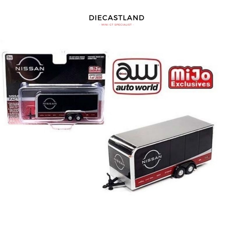 Auto World 1/64 4-Wheels Enclosed Car Trailer Nissan Black Hitam AW Autoworld CP7800-24 Miniature Di