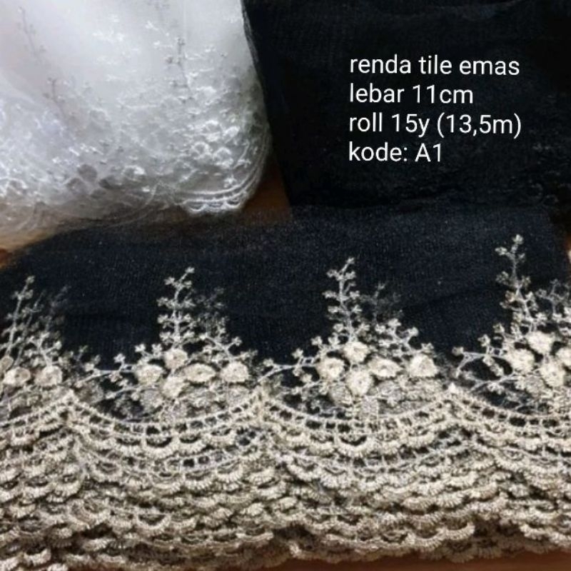 Renda Tile Hitam Emas Gyper Bordir