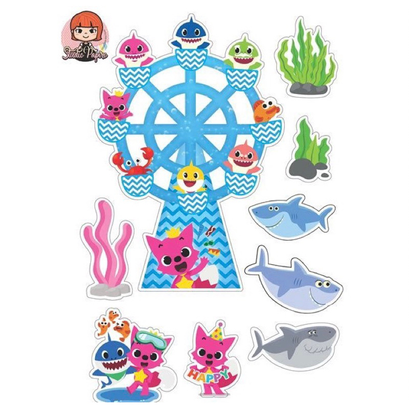 BABY SHARK/Topper Cake Happy Birthday Bisa Request Nama dan umur/Topper BABY SHARK Hiasan kue /Toppe