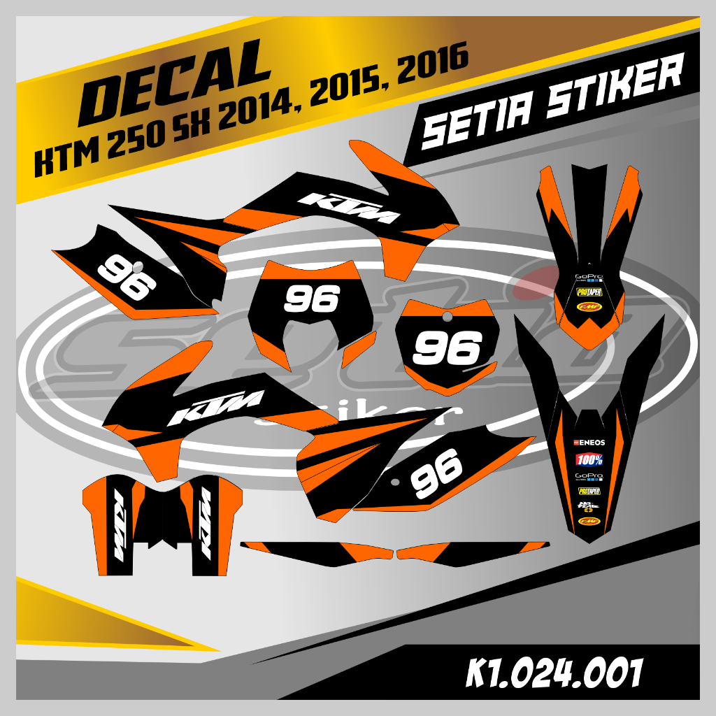 DECAL KTM 250 SX 2014-2016 FULL BODY, WARNA OREN, SUPERMOTO, TRAIL, DESAIN BEBAS CUSTOM BARU (K1.024