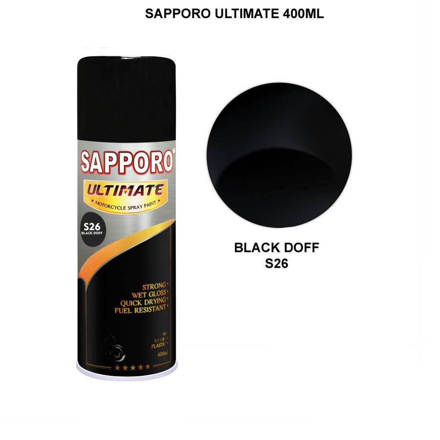 Cat Semprot SAPPORO ULTIMATE Hitam Doff S26 400ML / Pilox / Pilok