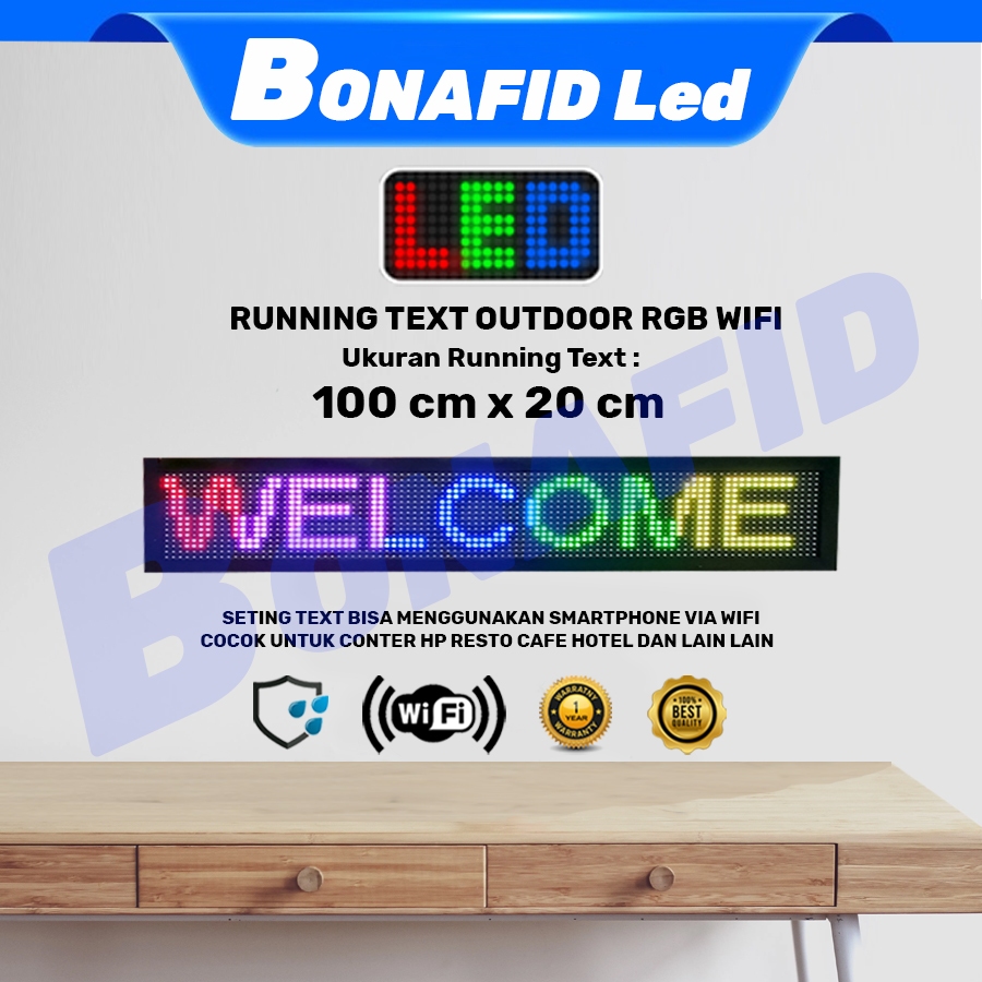 Full color SMD Outdoor Indoor LED running text 100x20cm Full color bisa pelangi