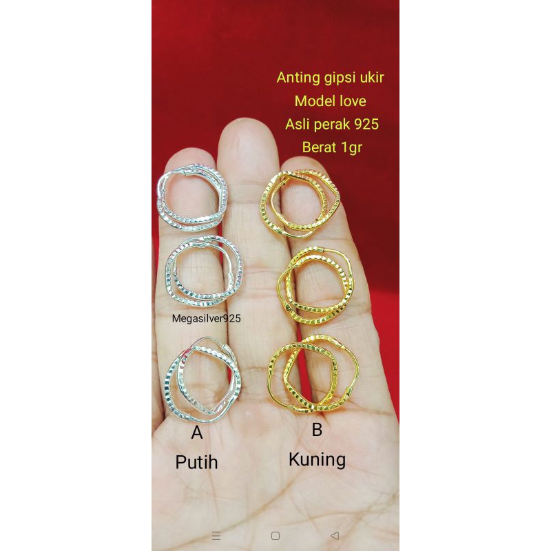 anting gipsi model love ukir asli perak 925