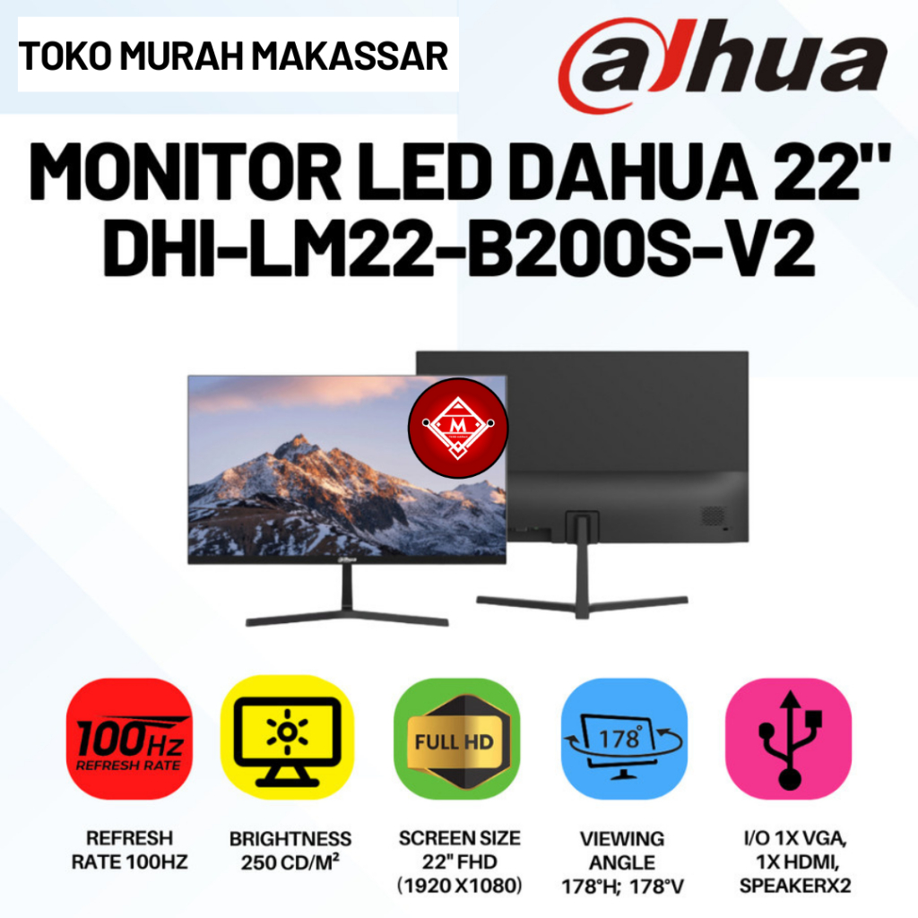Monitor LED Dahua 22" DHI-LM22-B200S Full HD (FHD) Garansi Resmi