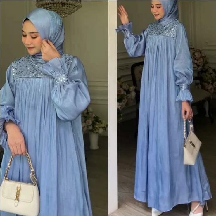 Amel - GAMIS MAZAYA SHIMMER SILK SET HIJAB PREMIUM DRESS WANITA BUSUI FREINDLY