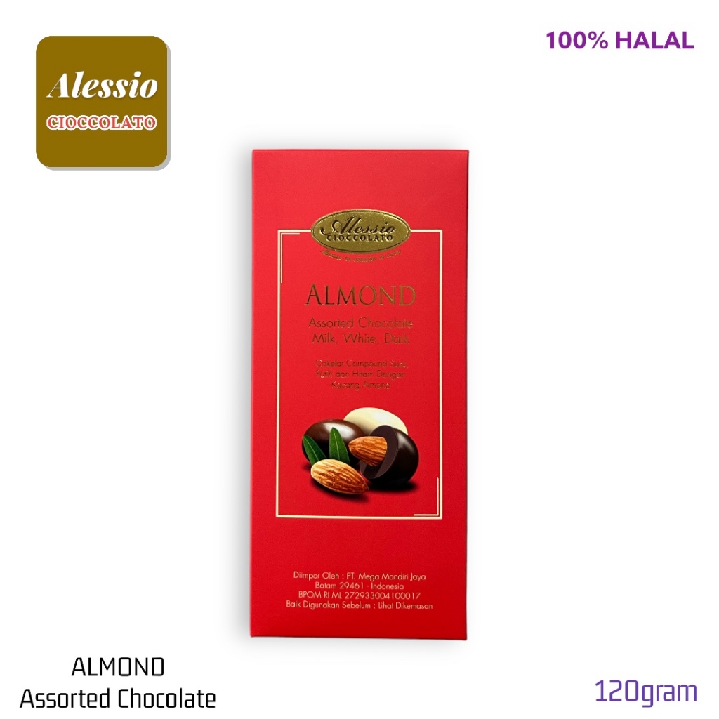 

Cokelat Almond Alessio Box 120gram HALAL isi -+ 18 pcs