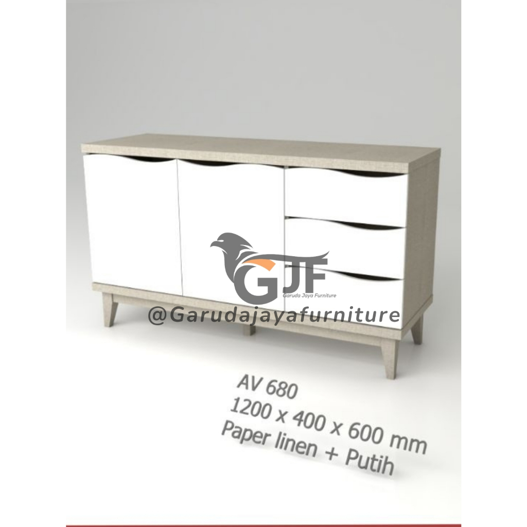 BUFET CABINET LEMARI SERBAGUNA MEJA TV WARNA PUTIH MINIMALIS AV 680