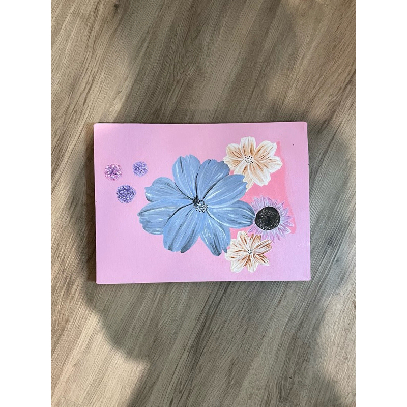 Lukisan kanvas akrilik 30x40 cm ukuran besar pemandangan dan bunga