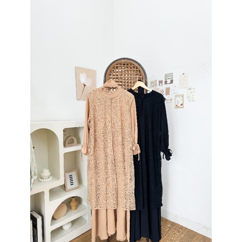 ALEA SET DRESS LOCANA LABEL BLACK IVORY READY SIAP KIRIM| DRESS LEBARAN | GAMIS LEBARAN TERBARU BROK