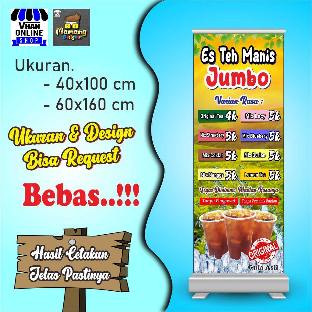 Spanduk, Banner, Mmt Es Teh Manis Jumbo, Dengan Request Varian rasa