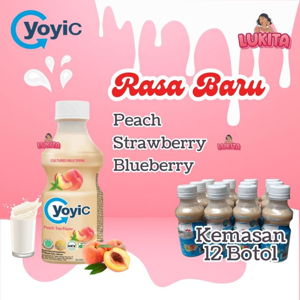 

YOYIC (12 Botol ) 130ml Rasa Peach Stawberry Blueberry MINUMAN SUSU FERMENTASI PROMO ENAK RASA TEH PERSIK ANGGUR STROBERI PAKET USAHA WARUNG GROSIR KULAKAN Ramadhan Buka Puasa Halal