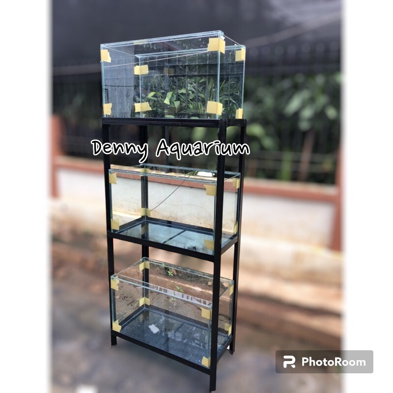 RAK BESI SIKU 3 SUSUN DAN AQUARIUM UKURAN 60x30x35cm