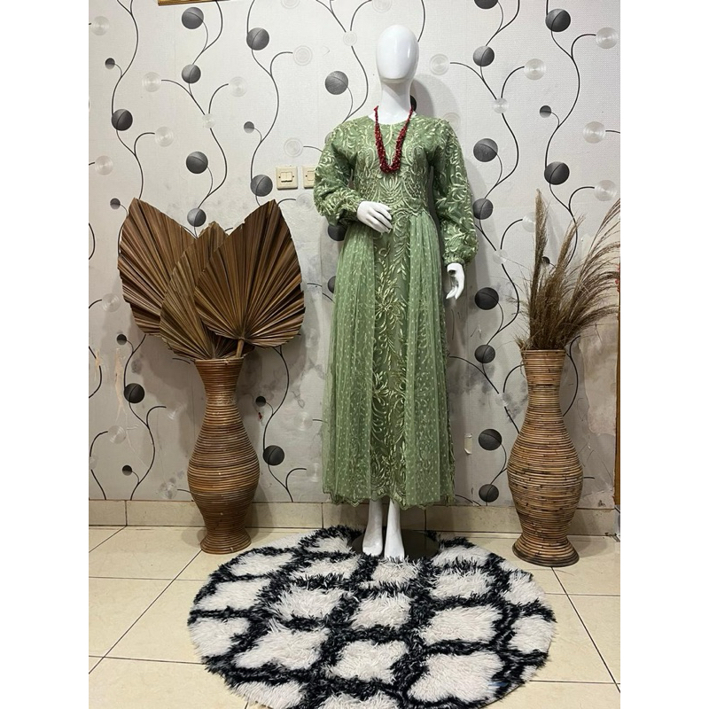 gaun tile brukat premiun kombinasi tile dot