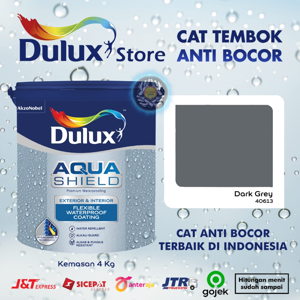 CAT TEMBOK ANTI BOCOR DULUX AQUASHIELD 2X LEBIH KUAT TAHAN CUACA WARNA DARK GREY 40613 ABU ABU TUA G