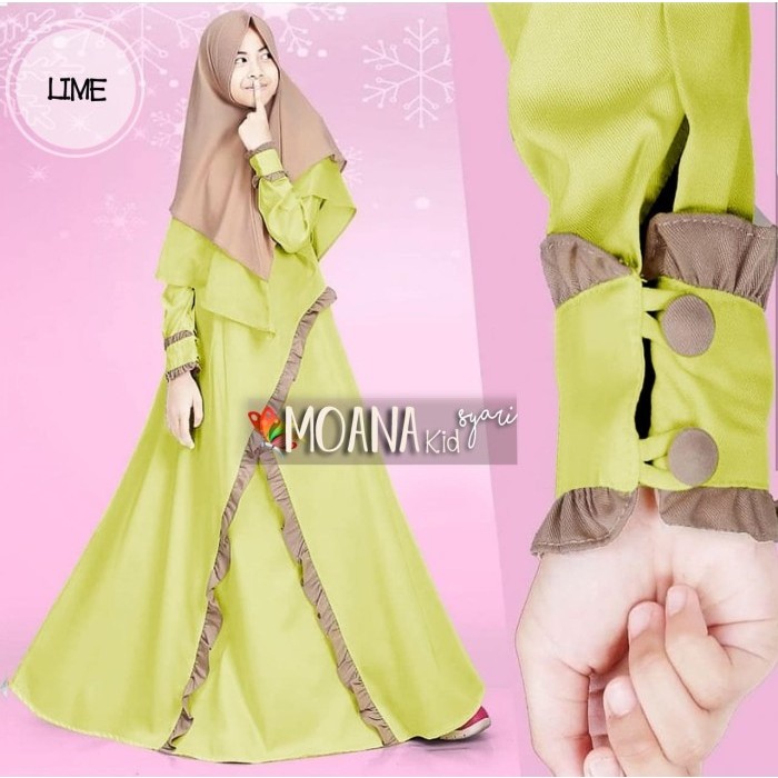 gamis anak moana gamis kids lime last stock