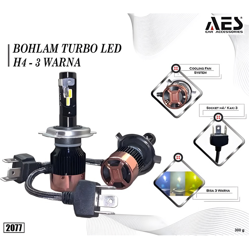 LAMPU LED TURBO H4 AES 3 WARNA