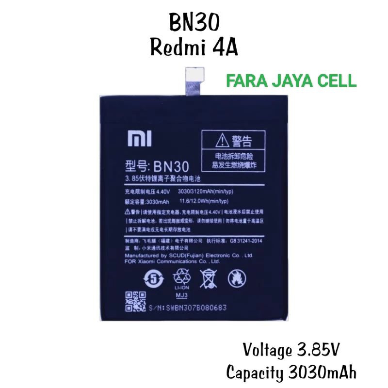 Baterai Original Xiaomi Redmi BN30 Redmi 4A Battery Batre