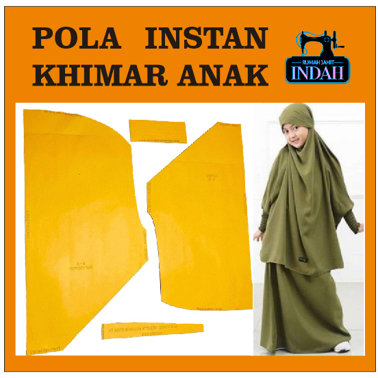 pola french khimar anak  pola jilbab anak pola khimar anak pola instan ukuran 2-12 tahun