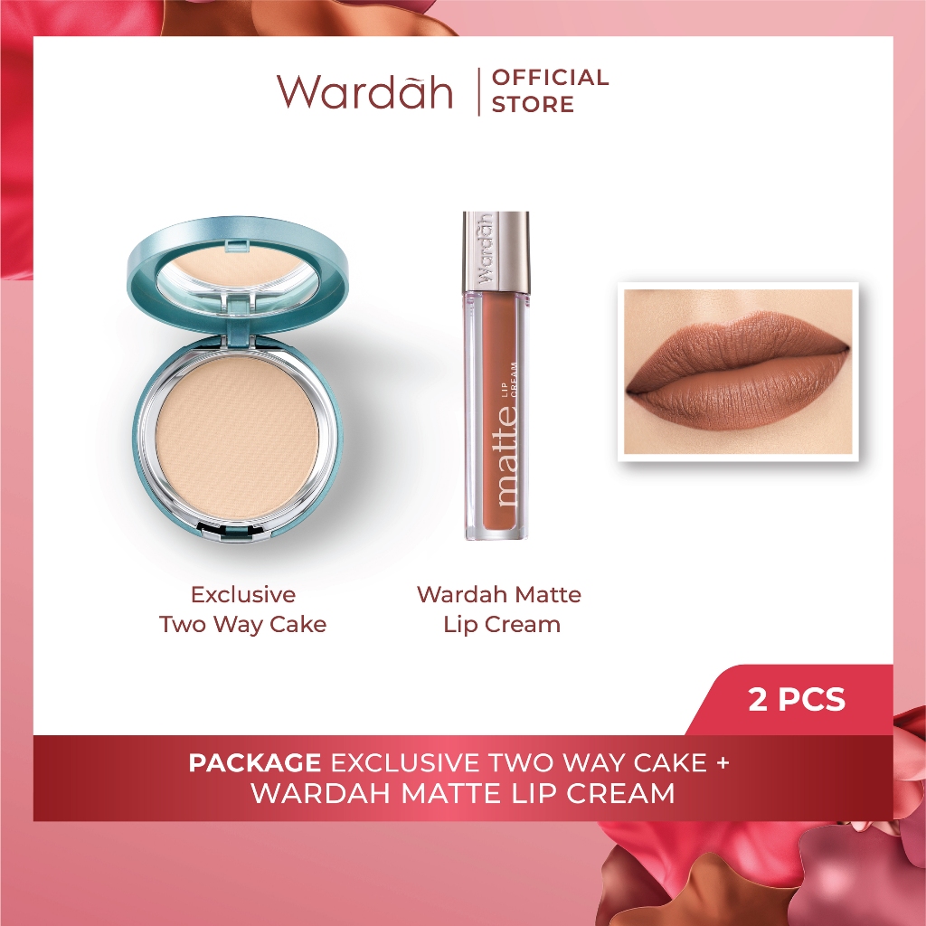 Wardah Paket Exclusive Two Way Cake 10 g + Wardah Matte Lip Cream 4 g - Paket Make Up Longlasting da