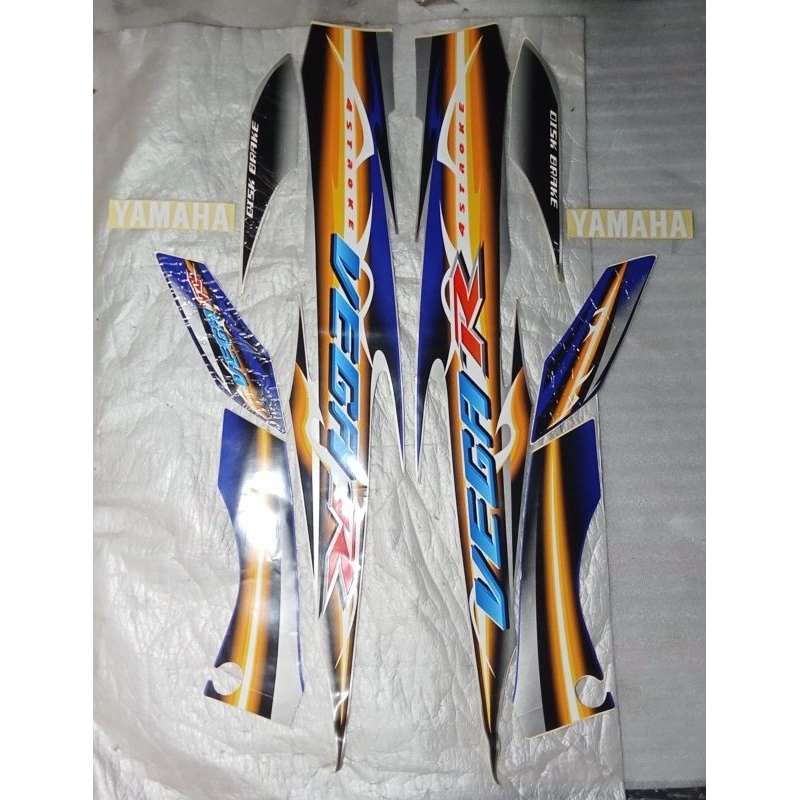 Striping stiker body kanan kiri full set Yamaha Vega R New 2007 2008 Warna biru orange Original