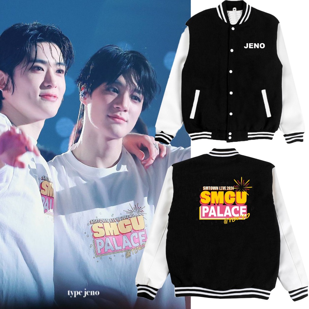 Sweater Varsity nct dream Jeno smcu palace Tokyo sablon logo dan belakang free foto