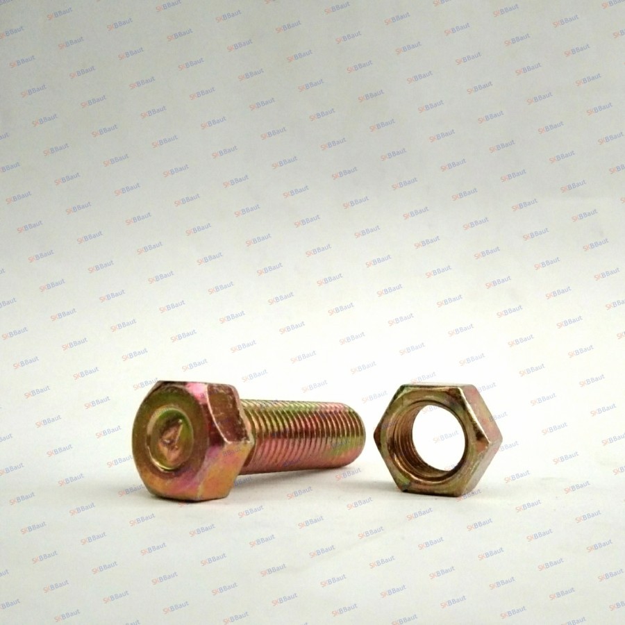 Baut Mur Kuning / Baut Halus M10x30mm Drat 14 Kunci 14