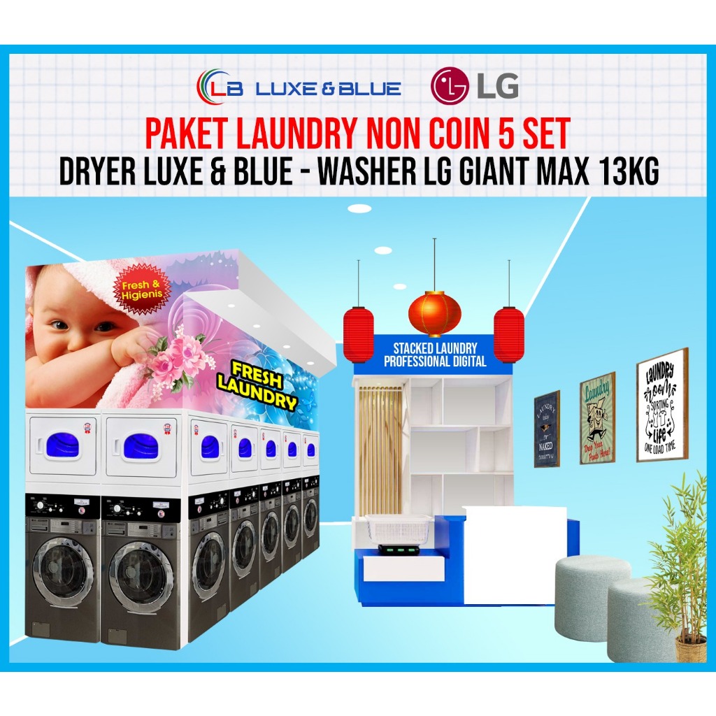 Paket Laundry LBMX15 3 - 5 Stack( Washer LG Giant Max 13kg & Dryer Luxe & Blue 15kg Gas )